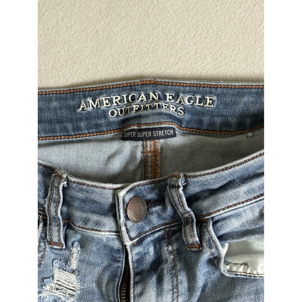 American Eagle Super Super Stretch Distressed Skinny Jeans Blue Denim 28x22 - Picture 3 of 13